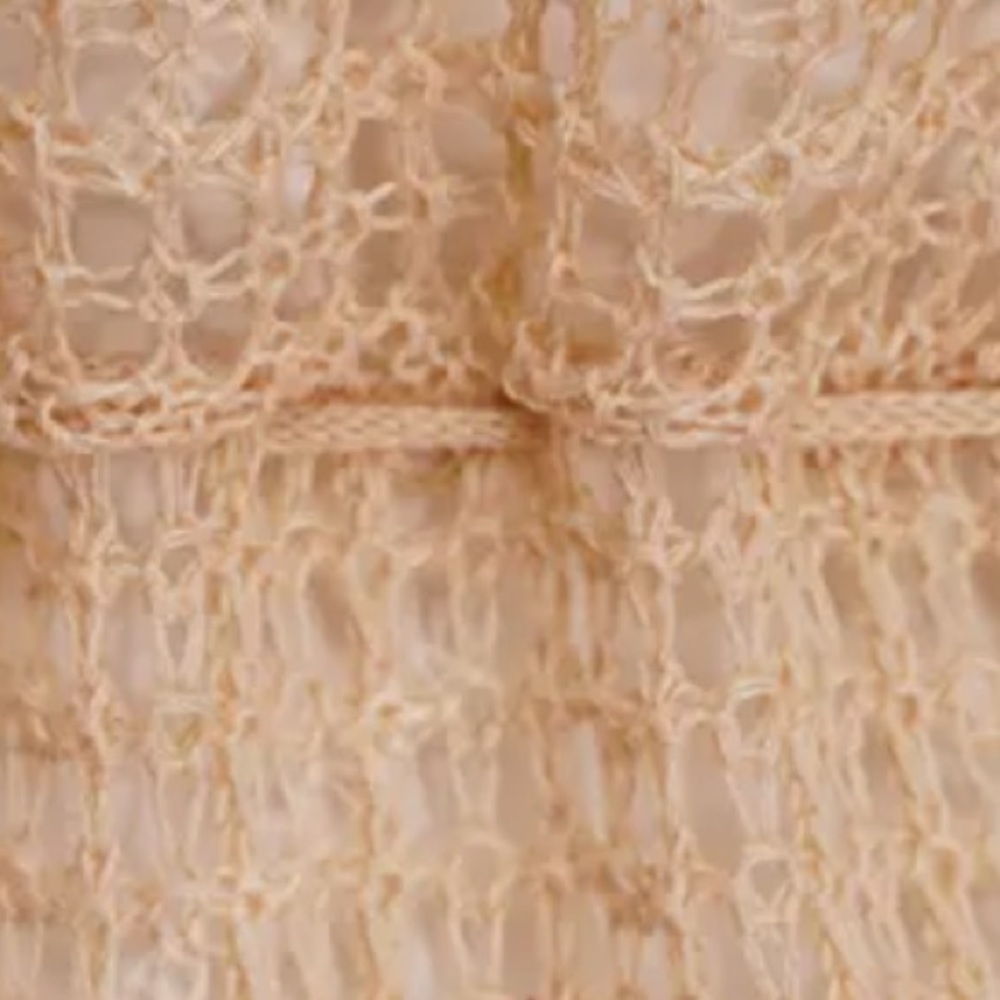 Cream Beige Crochet Maxi Dress Coverup w/Long Quarter Balloon Sleeves&Leg Slit - Picture 6 of 8